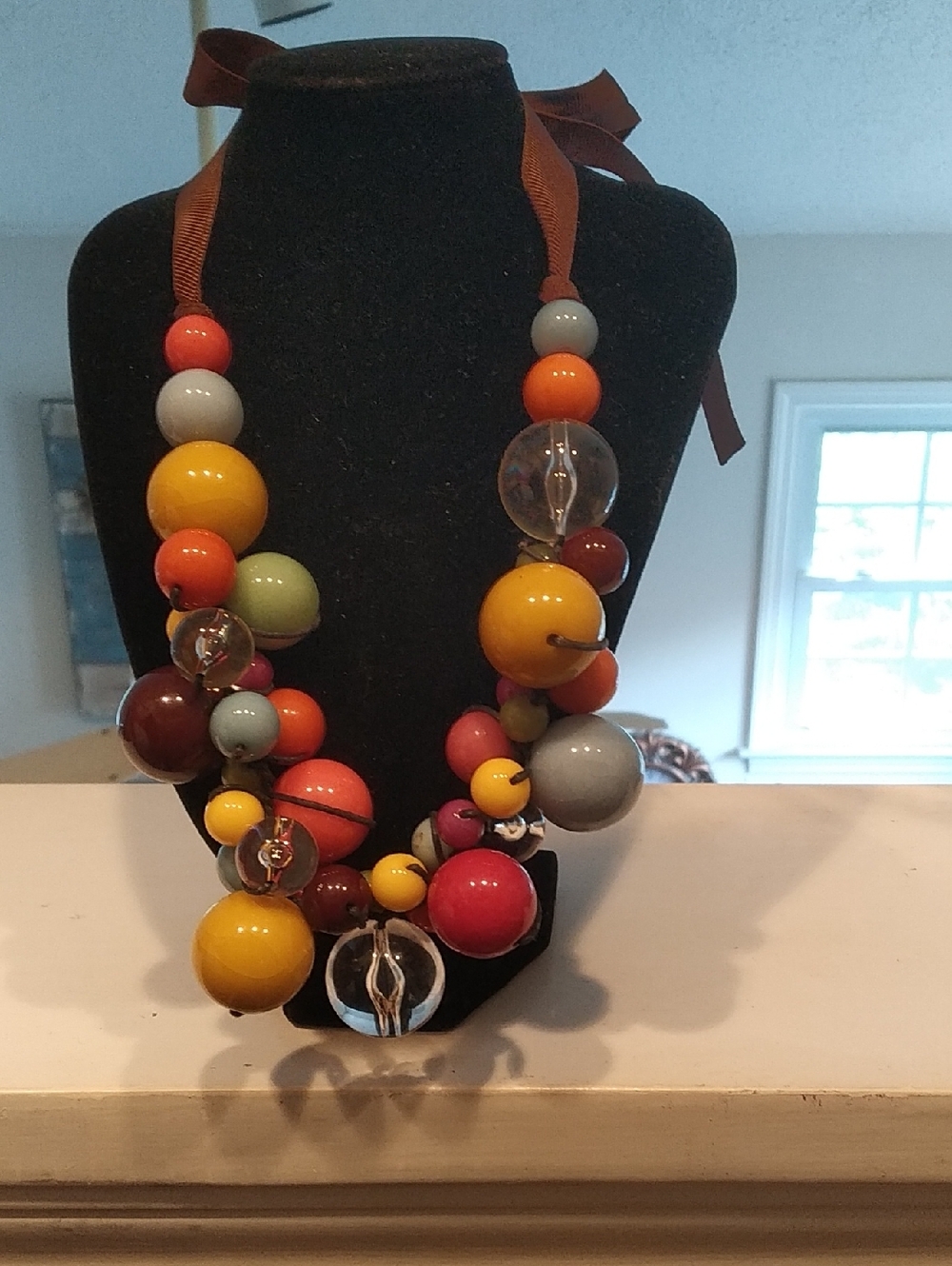 Colorful Multi-Bead Women’s Necklace - Yellow, Red, Orange, Brown